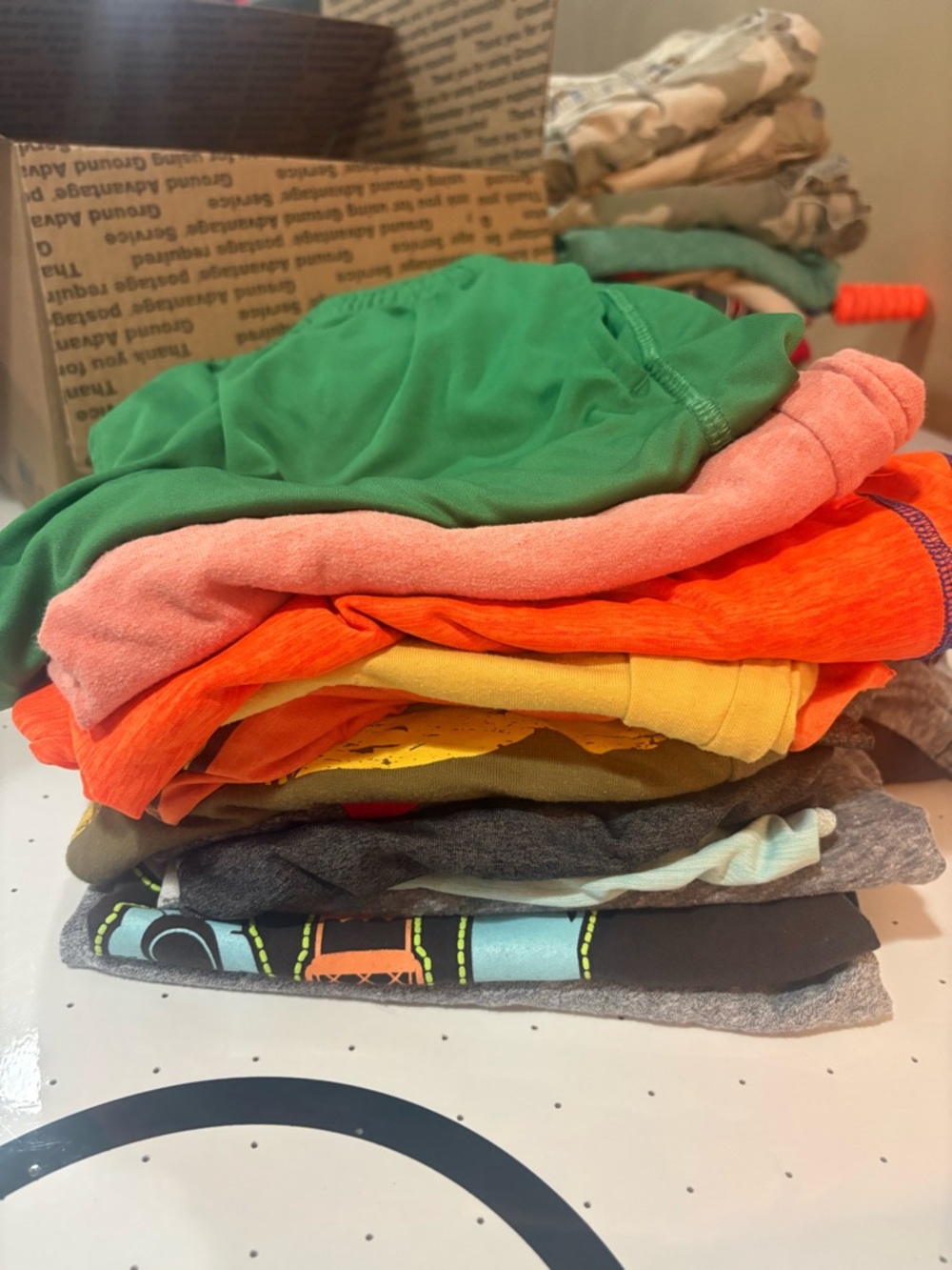 Stacked Multi Color Tops -Green, Coral, Orange, Yellow, Gray/shorts bundle 14/16